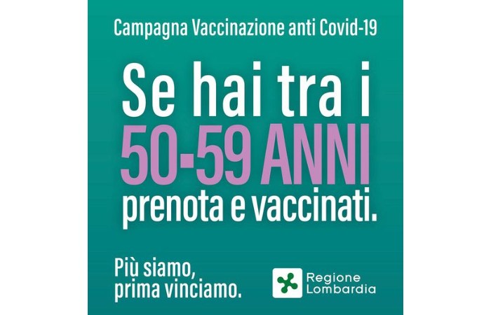 Immagine Vaccinazioni anti Covid-19: aperte le prenotazioni per la fascia d'età 50 e i 59