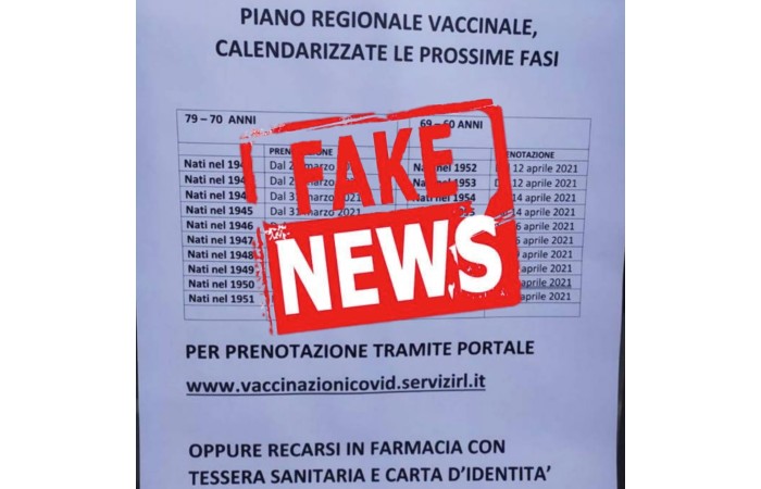 Immagine Vaccini anti-Covid, falsa notizia apertura iscrizioni fascia 60-79 anni