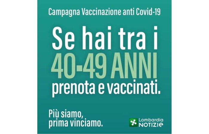 Immagine Vaccinazioni anti Covid-19: al via le prenotazioni per la fascia d'età 40 e i 49
