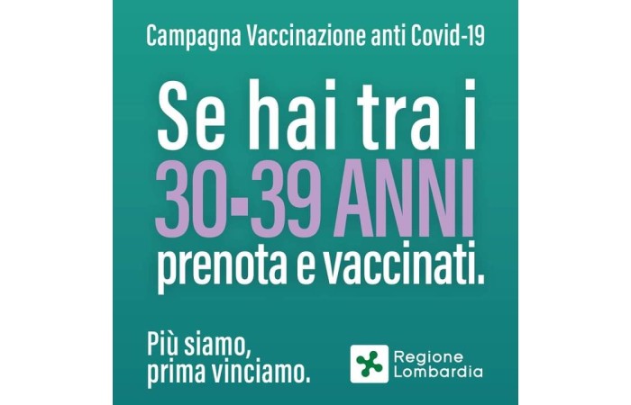 Immagine Piano vaccinazione anticovid-19: apertura fascia d'età 30 - 39